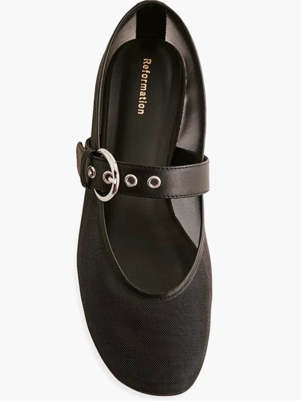 Reformation Black Mesh Bethany Mary Jane Ballet Flats